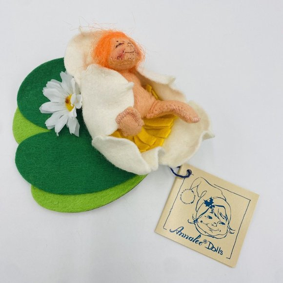 Vintage Annalee Baby Laying in Lilly Pad 1991 Orange Hair Spring Nymph - Picture 2 of 12